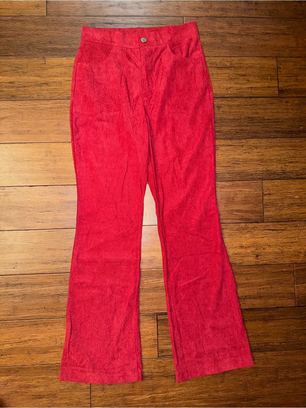 Red Textured Corduroy Like Pull-On Wide Leg Pants Size Small